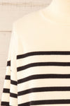 Ipswich Ivory Striped Mock Neck Sweater | La petite garçonne front close-up
