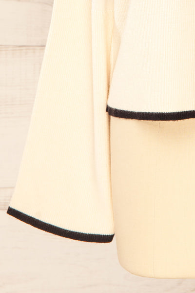 Ipswich Ivory Striped Mock Neck Sweater | La petite garçonne sleeve