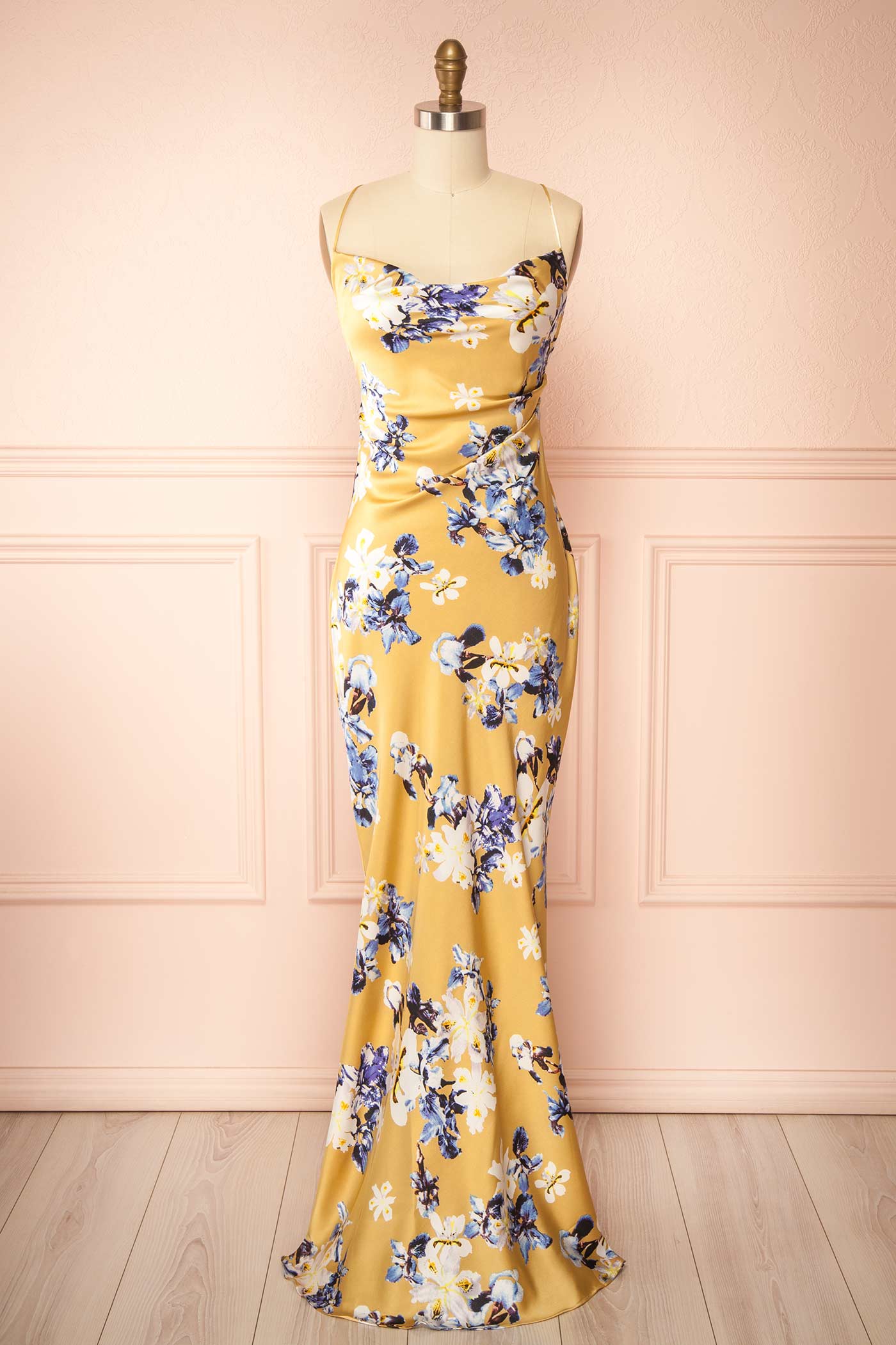 Irelynn | Floral Satin Maxi Dress with Open Back