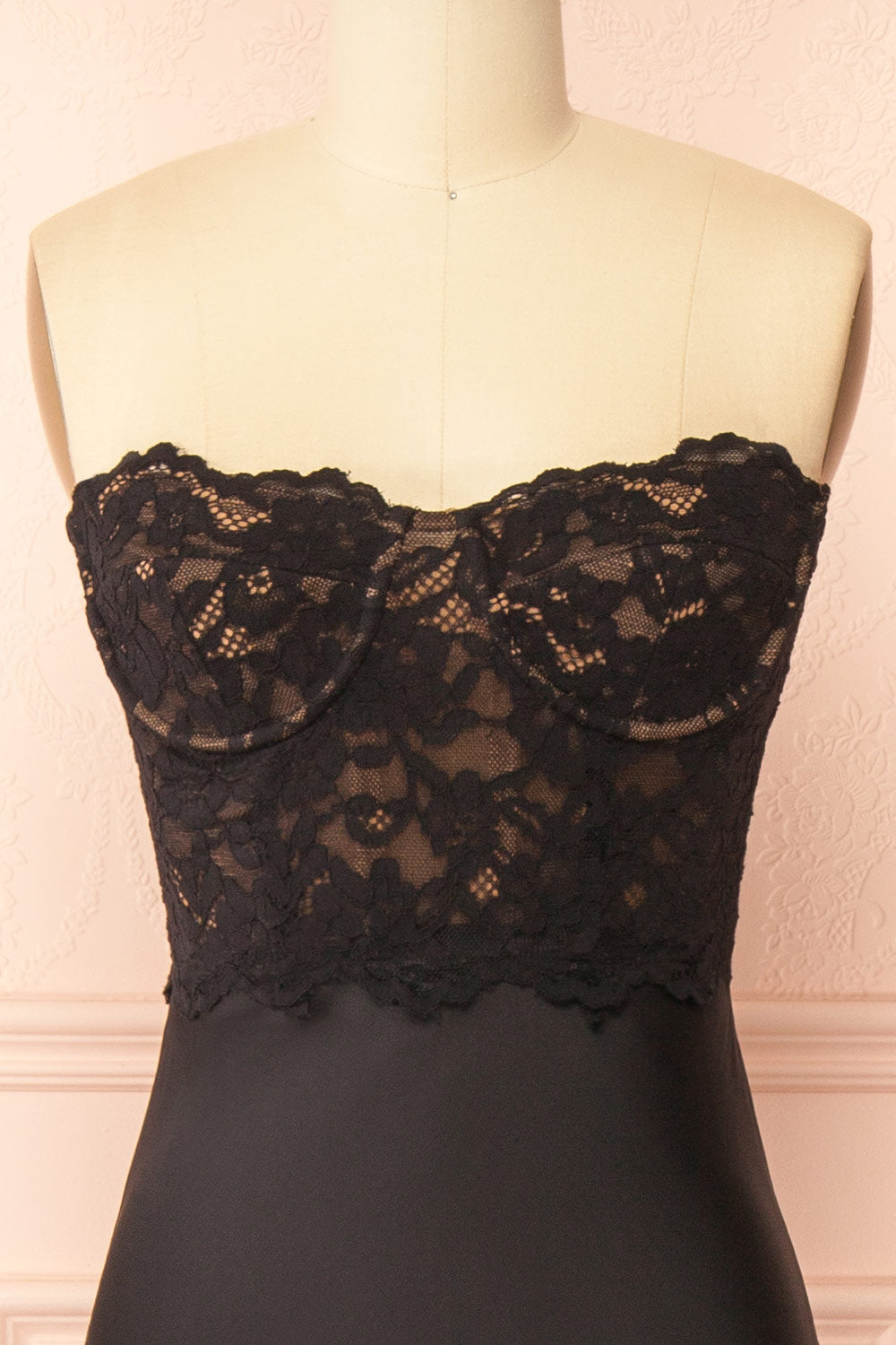 Irene Black Midi Dress with Lace Bodice | Boutique 1861 front strapless 