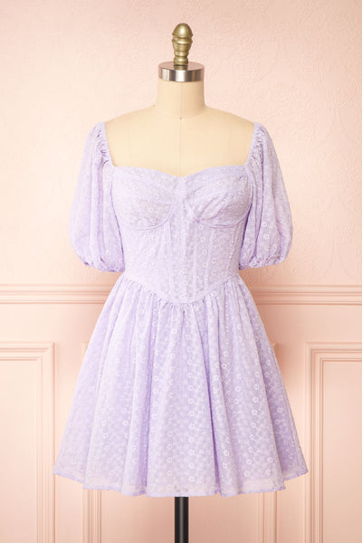 Irja Short Lavender Dress w/ Floral Embroidery | Boutique 1861 front view