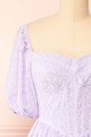 Irja Short Lavender Dress w/ Floral Embroidery | Boutique 1861 front close-up