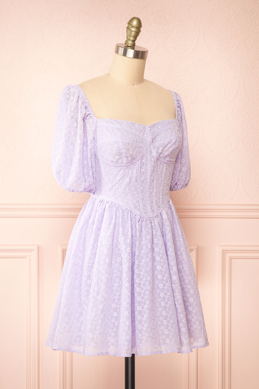 Irja Short Lavender Dress w/ Floral Embroidery | Boutique 1861 side view 