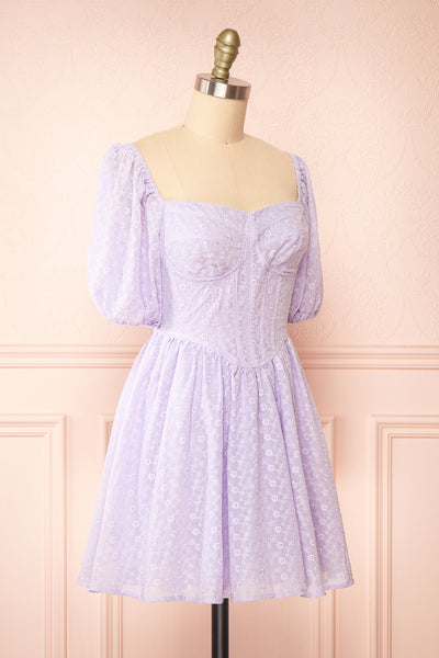 Irja Short Lavender Dress w/ Floral Embroidery | Boutique 1861 side view