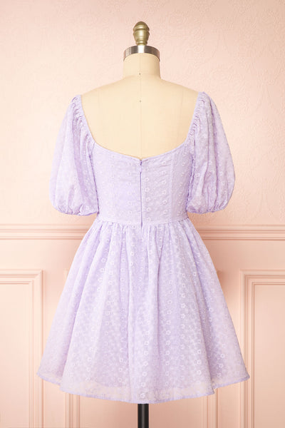 Irja Short Lavender Dress w/ Floral Embroidery | Boutique 1861 back view