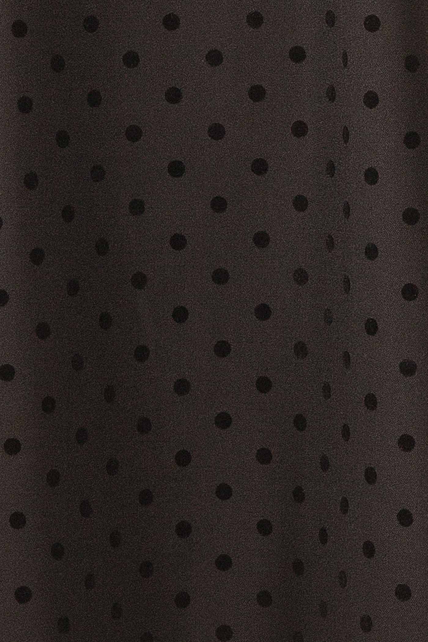 Isalda Black Polka Dot Mini Dress with White Contrast Bow Detail | Boutique 1861 fabric 