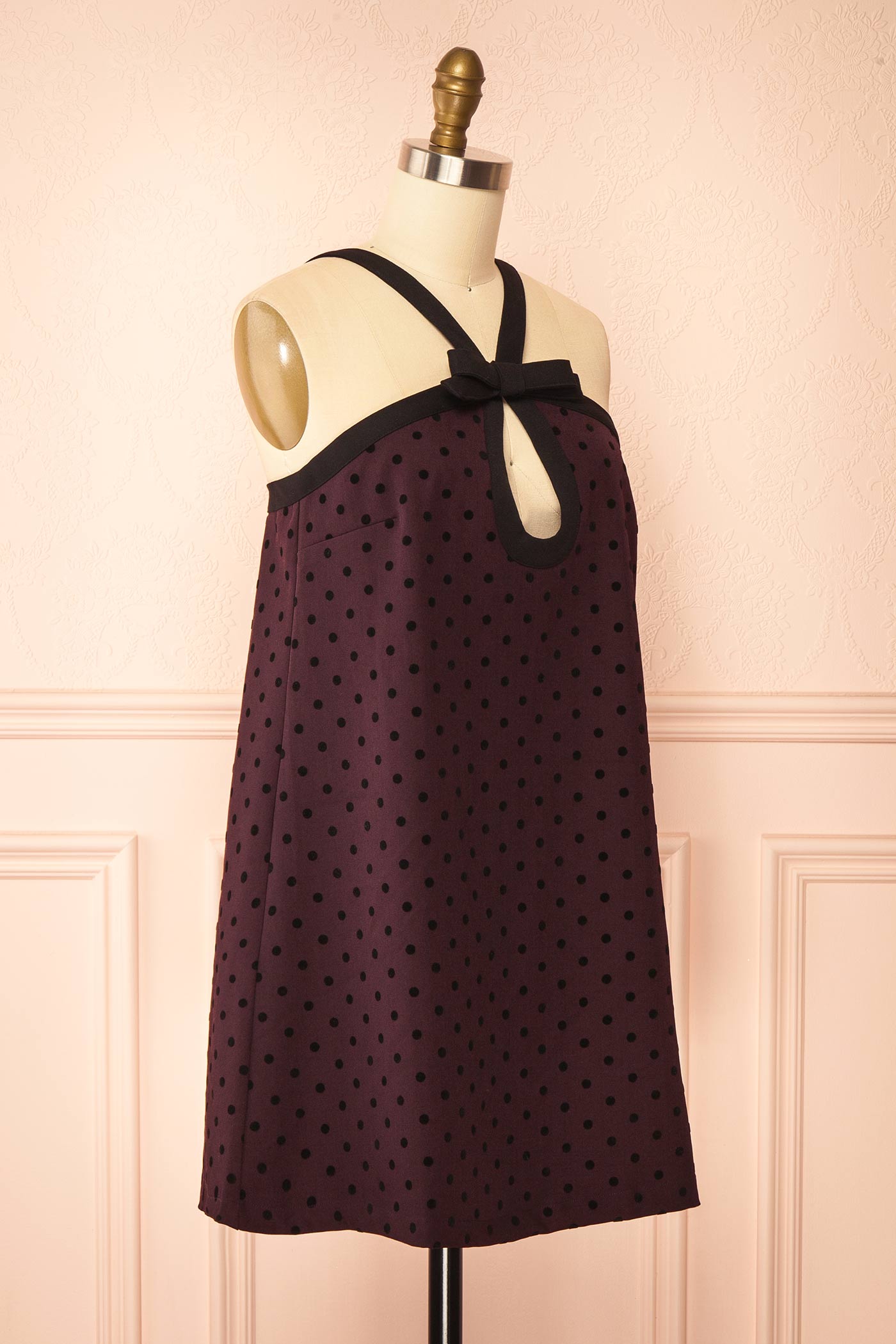 Isalda Purple Polka Dot Mini Dress with Bow | Boutique 1861 side 