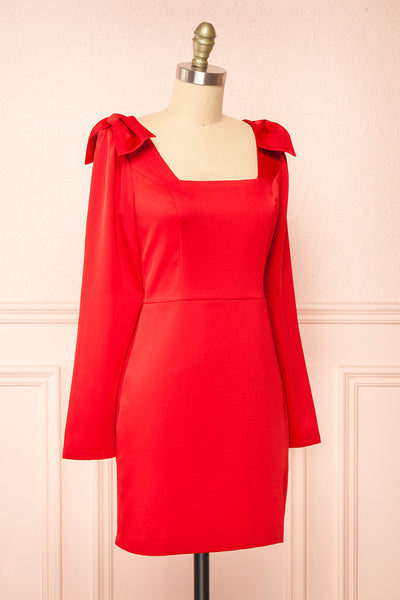 Isalie Short Silky Red Dress w/ Bows | Boutique 1861 side view