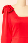 Isalie Short Silky Red Dress w/ Bows | Boutique 1861 side close-up
