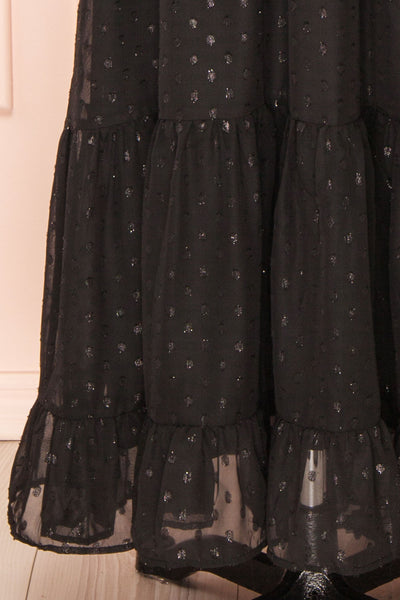 Isandrine Long Black Dress w/ Dots & Ruffles | Boutique 1861 bottom