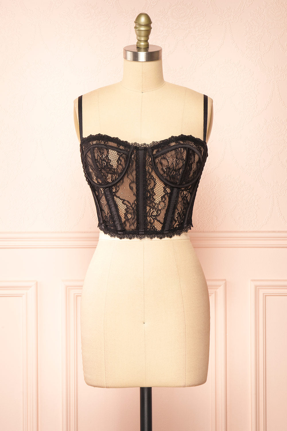 Isidore Black Lace Bustier Crop Top | Boutique 1861 front view