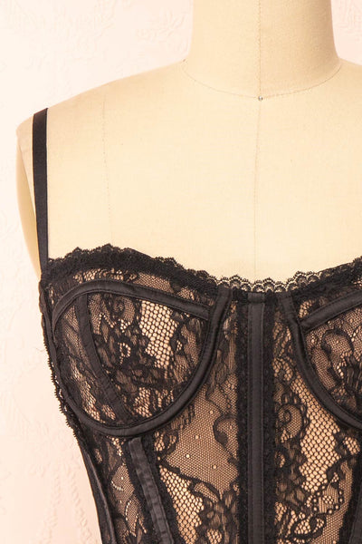 Isidore Black Lace Bustier Crop Top | Boutique 1861  front
