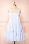 Islah Blue Striped Short Dress w/ Large Straps | Boutique 1861 front view