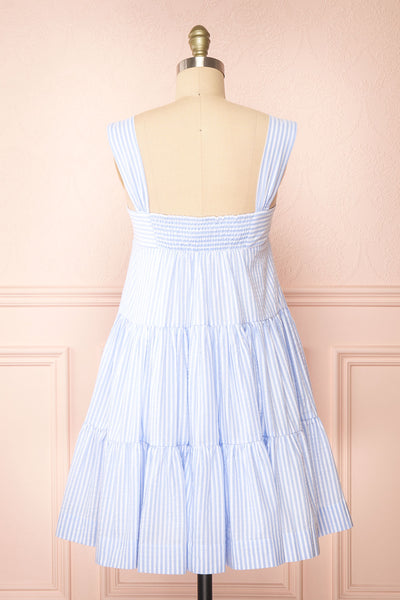 Islah Blue Striped Short Dress w/ Large Straps | Boutique 1861 back view