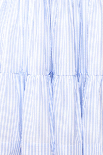 Islah Blue Striped Short Dress w/ Large Straps | Boutique 1861 fabric