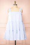 Islah Blue Striped Short Dress w/ Large Straps | Boutique 1861 front plus size