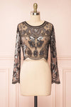 Ismira Black Cropped Sequin Top | Boutique 1861 front view