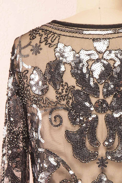 Ismira Black Cropped Sequin Top | Boutique 1861  back close-up