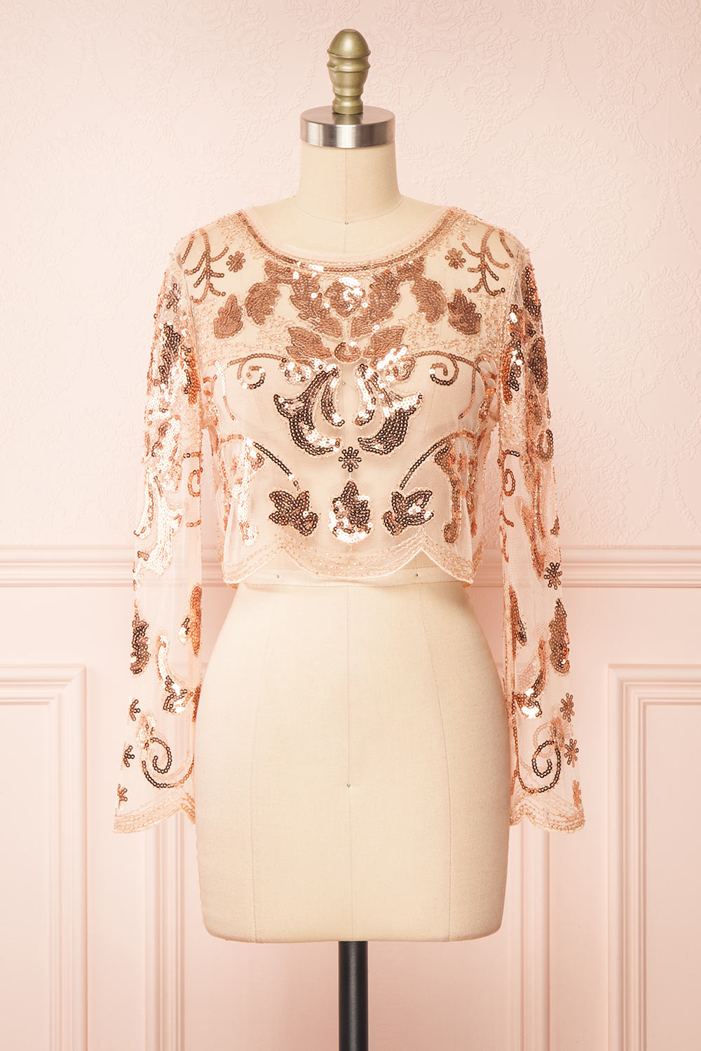 Ismira Rosegold Cropped Sequin Top | Boutique 1861 front view