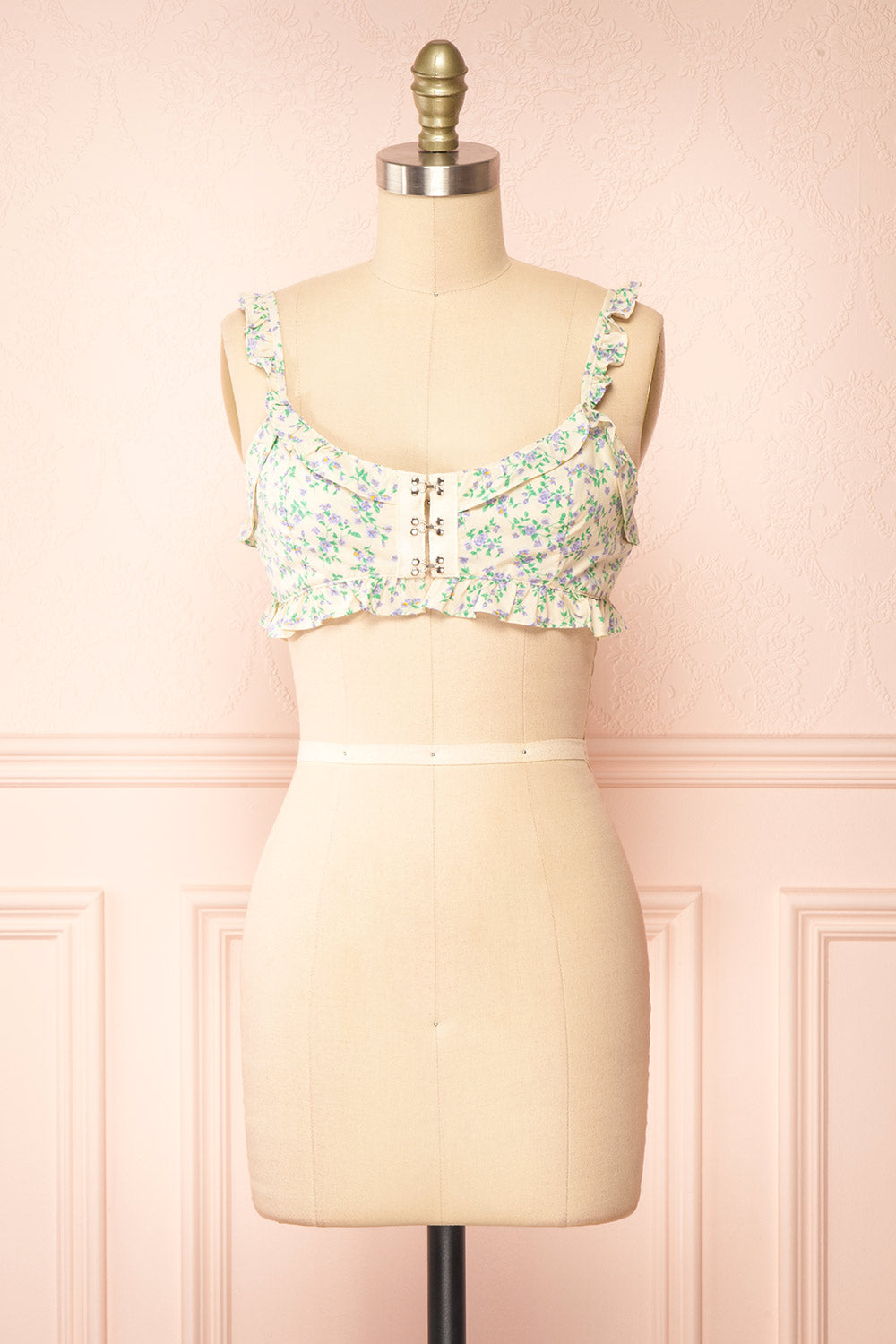 Isolde Floral Crop Top w/ Front Hooks | Boutique 1861 front view