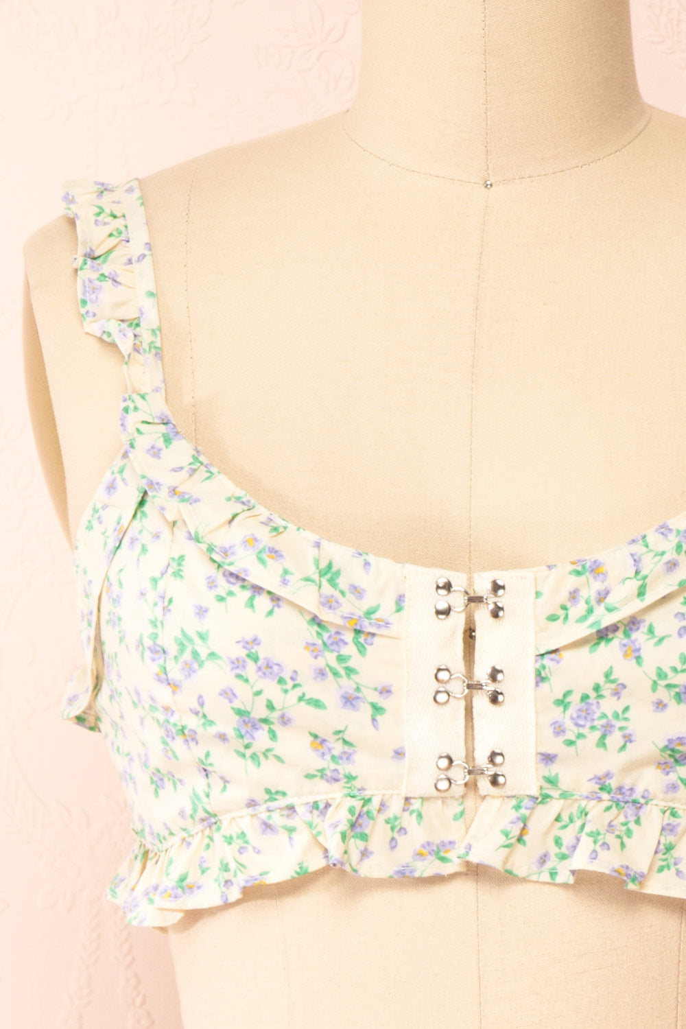 Isolde Floral Crop Top w/ Front Hooks | Boutique 1861 front close-up
