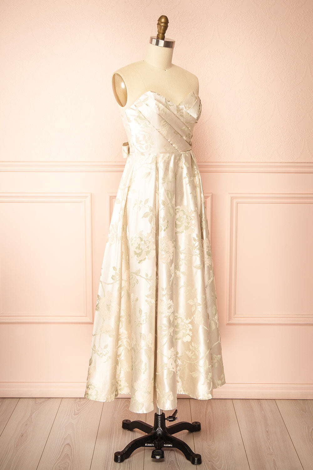Isolienne Midi Cream Strapless Dress | Boudoir 1861 side view