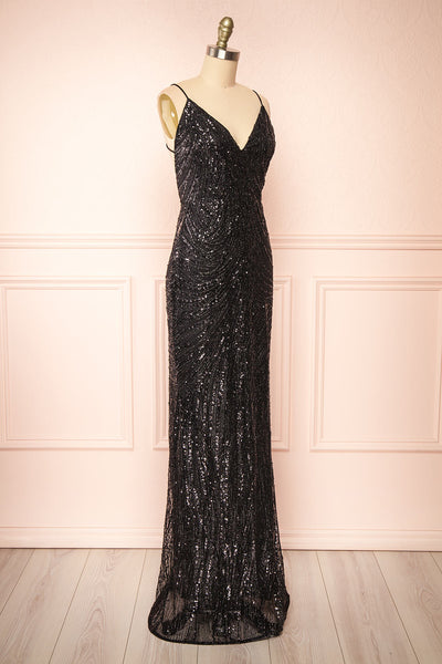 Isolina Sparkly Black Maxi Dress w/ Sequins | Boutique 1861 side view