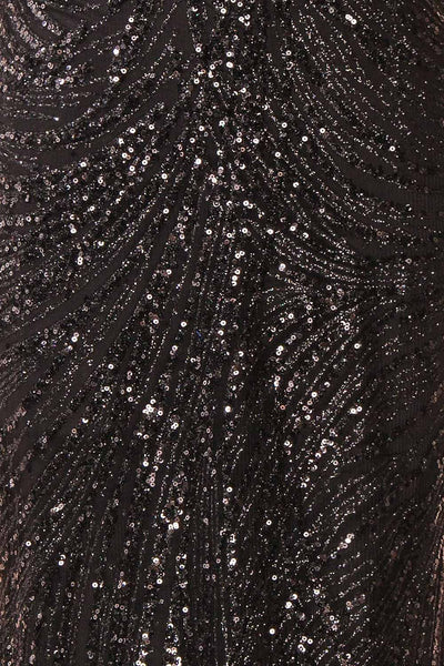 Isolina Sparkly Black Maxi Dress w/ Sequins | Boutique 1861 texture