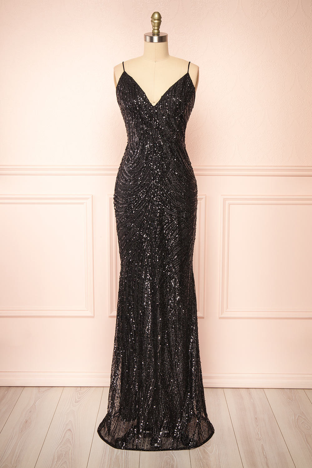 Isolina Black Sparkly Sequin Maxi Dress