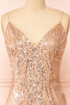 Isolina Rosegold Sparkly Sequin Maxi Dress | Boutique 1861 front close-up