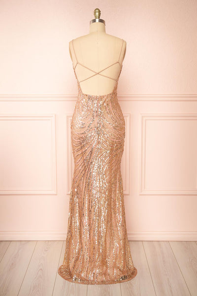 Isolina Rosegold Sparkly Sequin Maxi Dress | Boutique 1861  back view
