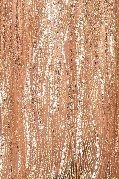 Isolina Rosegold Sparkly Sequin Maxi Dress | Boutique 1861 fabric