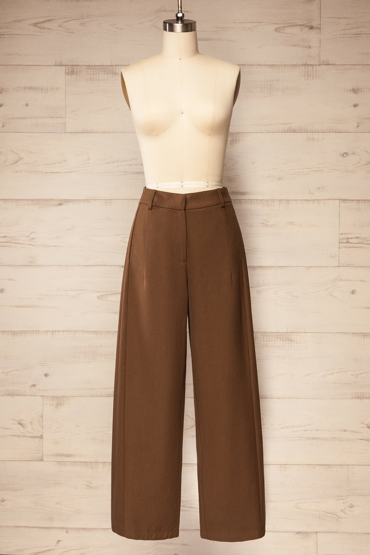 front view of Isolphe Brown Wide-Leg Pleated Pants at La petite garçonne