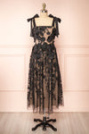 Isolt Beige Midi Dress w/ Black Floral Lace | Boutique 1861 front view