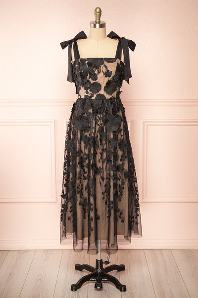 Isolt | Beige Midi Dress w/ Black Floral Lace