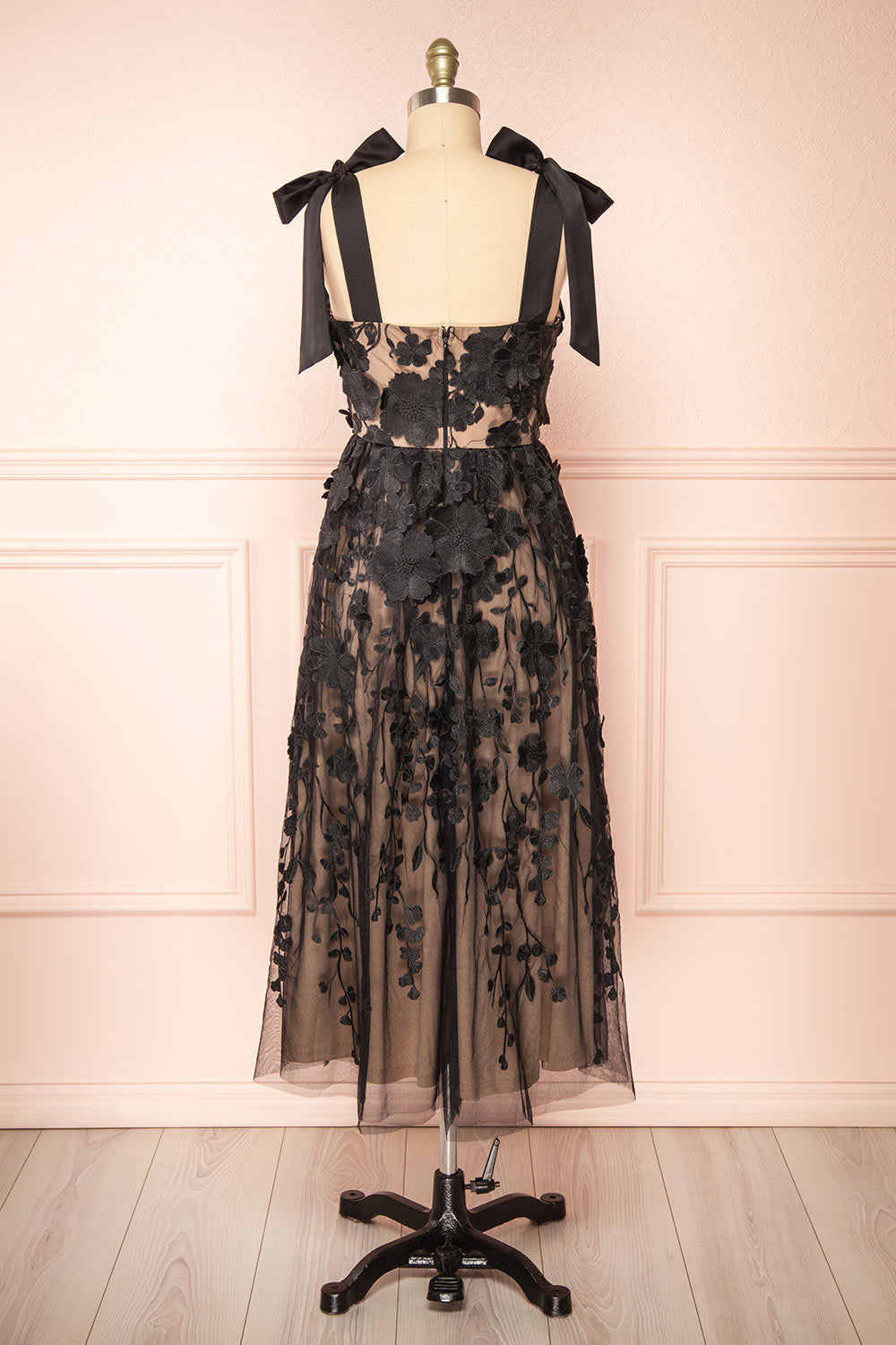 Black lace over beige dress shops