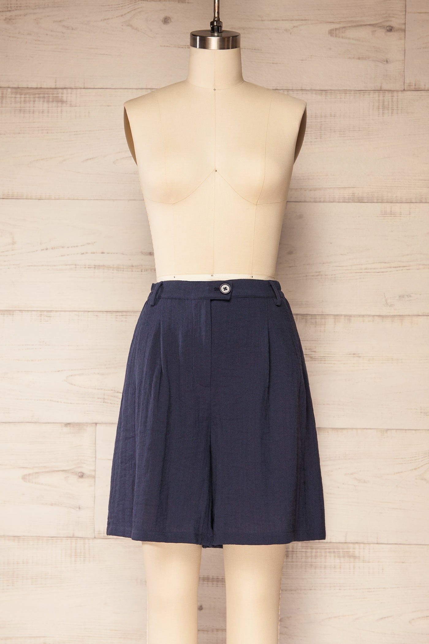 Frontview Itarsi Navy High-Waisted Shorts with Elastic Waist and Pockets at la petite garçonne