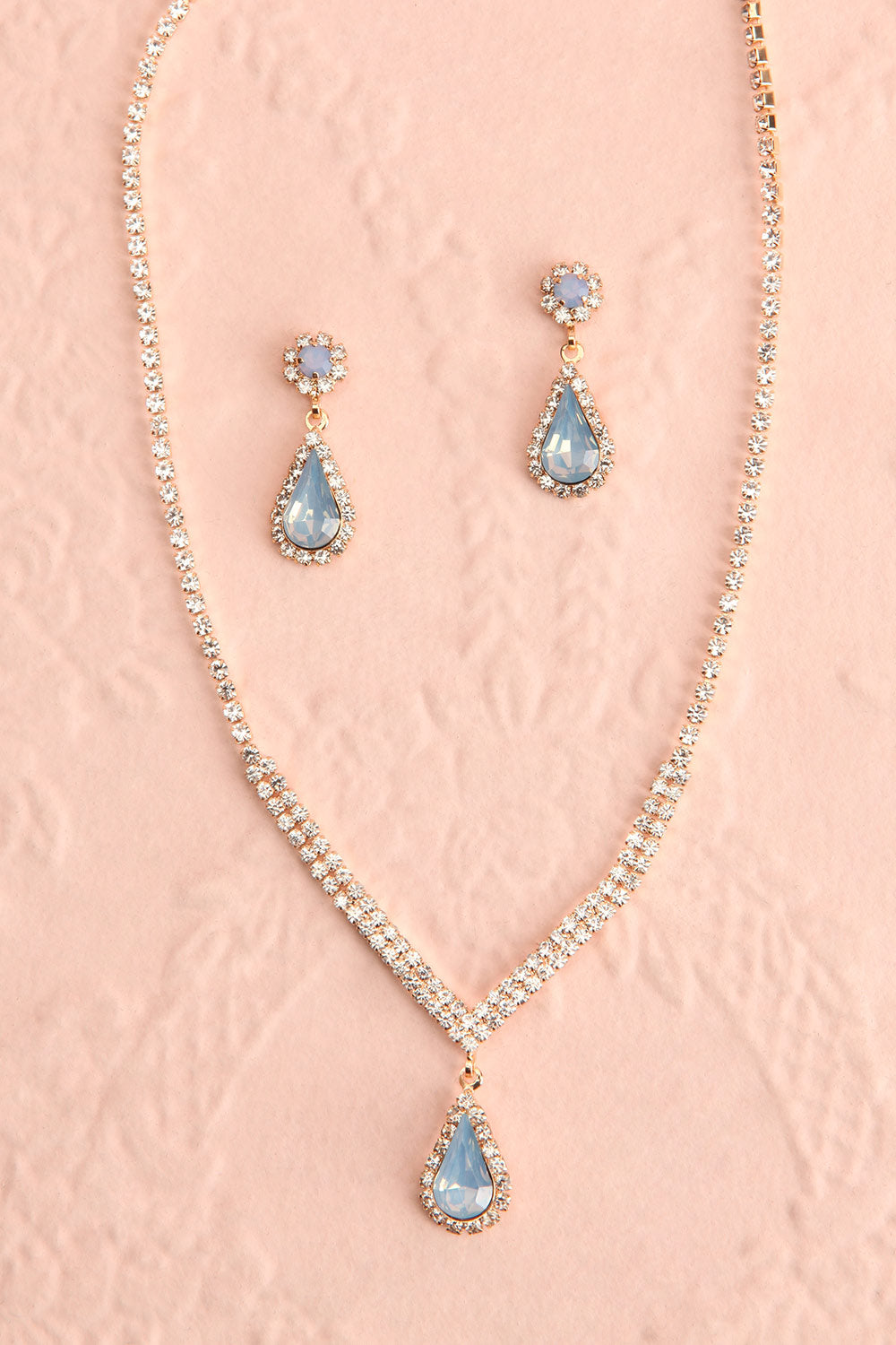 Ivest Blue Crystal Earrings & Necklace Set | Boutique 1861 flat view