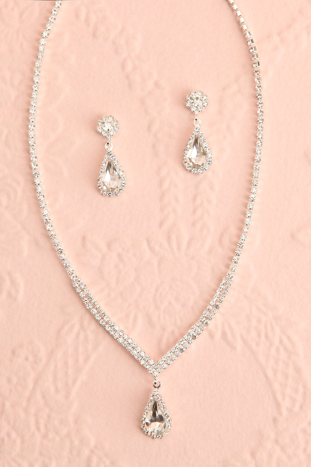 Ivest Silver Crystal Earrings & Necklaces Set | Boutique 1861 flat view