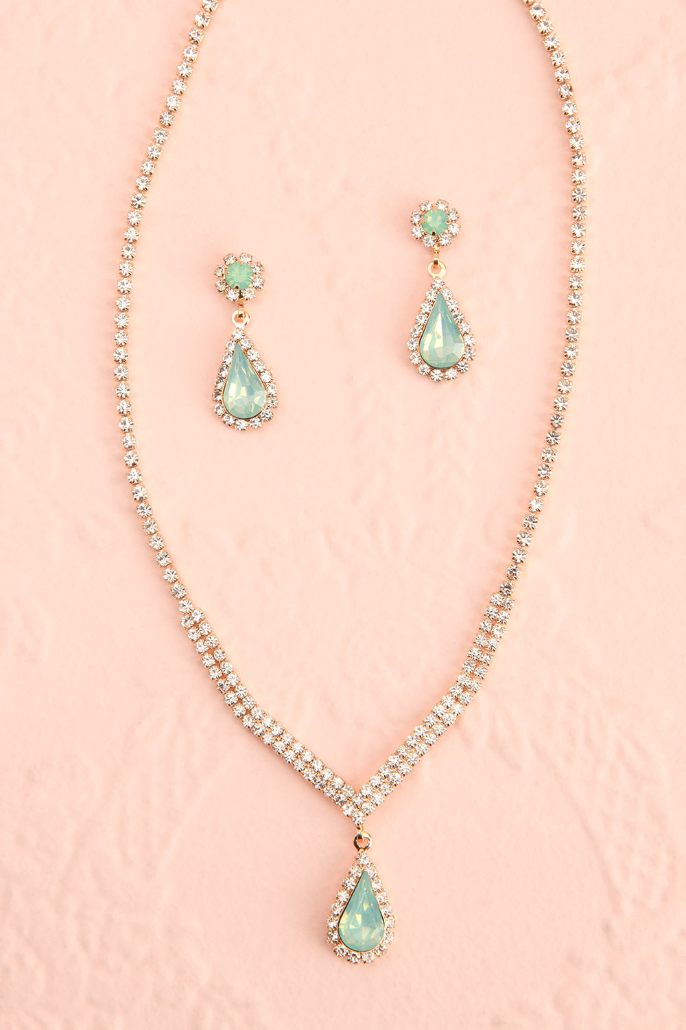 Ivest Teal Crystal Earrings & Necklace Set | Boutique 1861 flat view