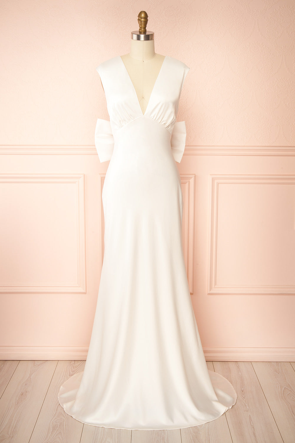 Ivoria Satin Ivory Maxi Dress w/ Bow | Boudoir 1861 front view