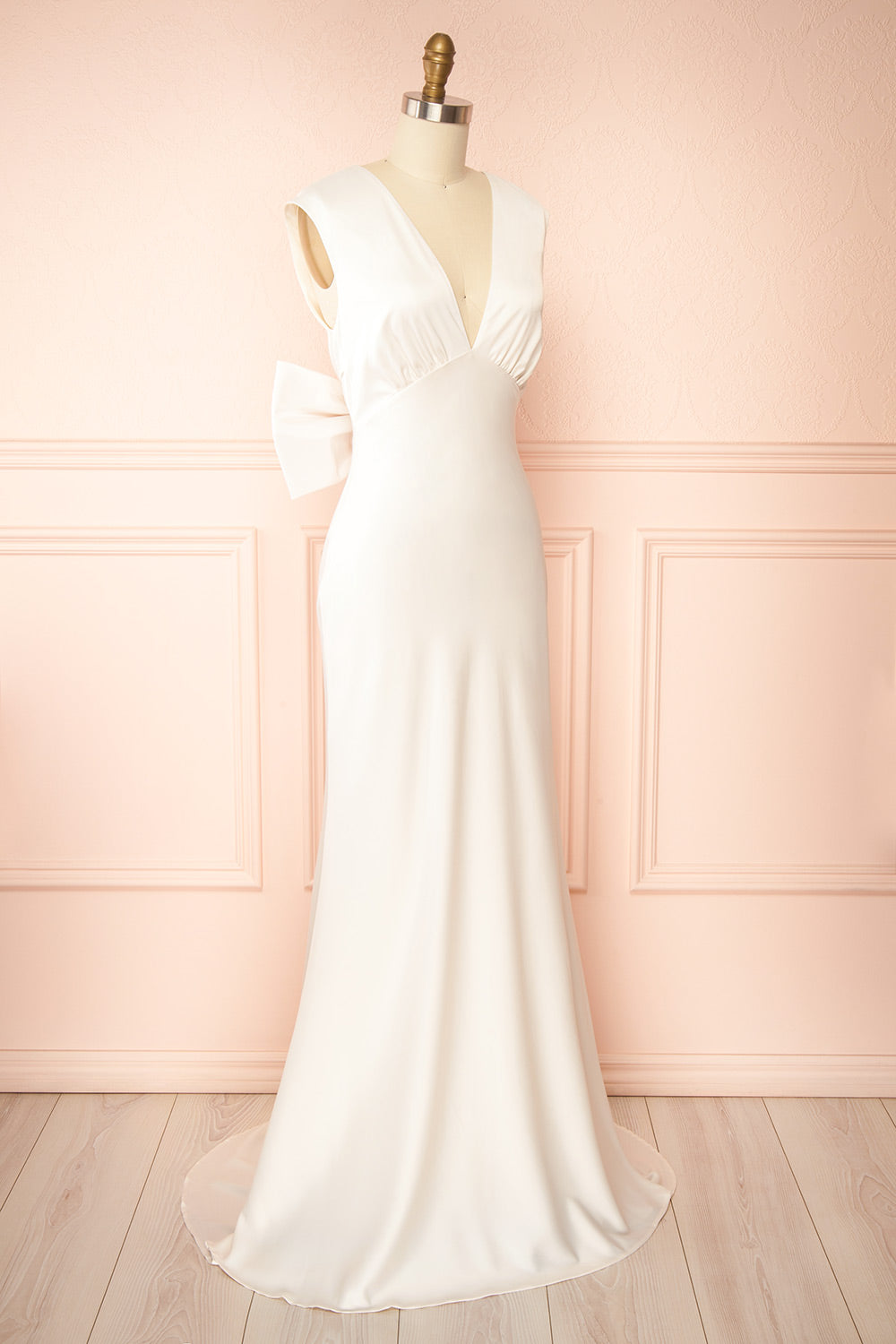 Ivoria Satin Ivory Maxi Dress w/ Bow | Boudoir 1861 side view