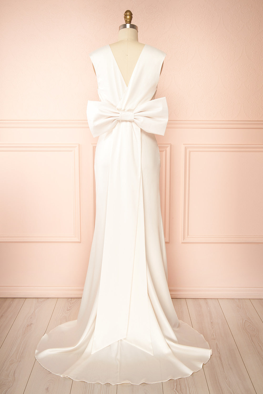 Ivoria Satin Ivory Maxi Dress w/ Bow | Boudoir 1861 back view