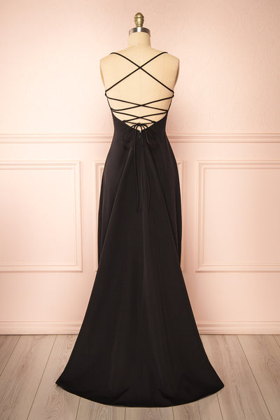 Izabella Black A-line Maxi Dress w/ Open Back | Boudoir 1861  back view