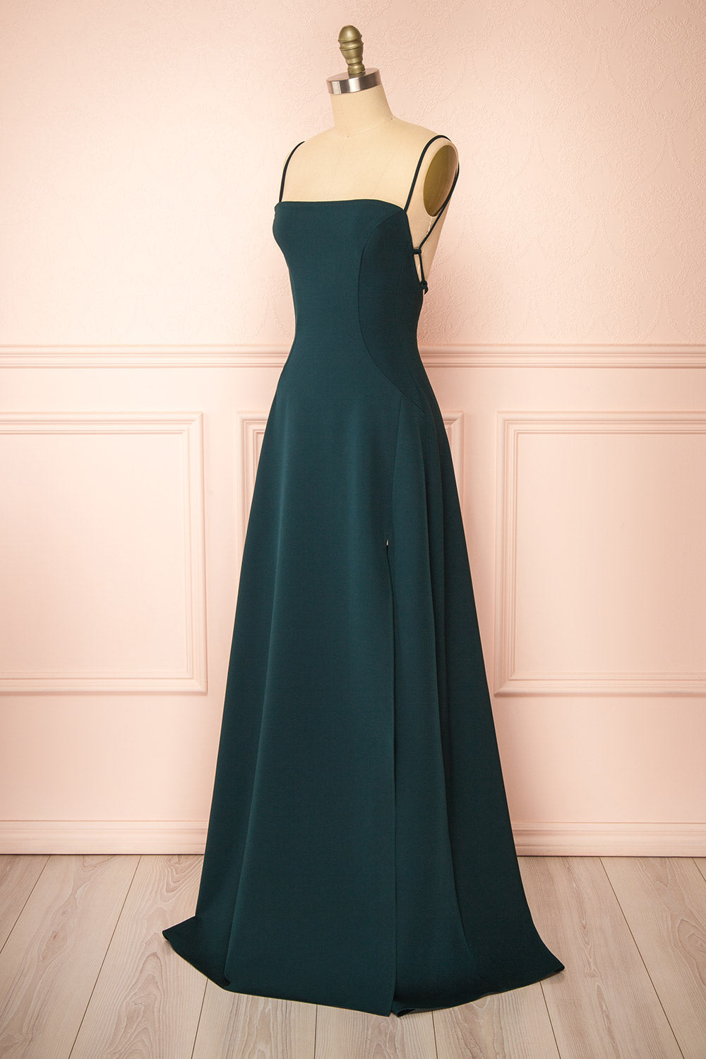 Izabella Green A-line Maxi Dress w/ Open Back | Boudoir 1861  side view