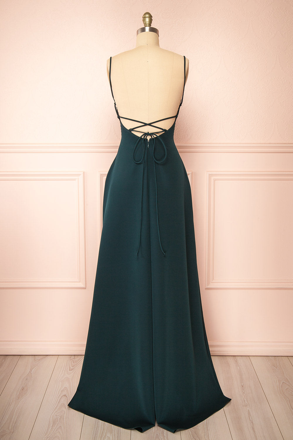 Izabella Green A-line Maxi Dress w/ Open Back | Boudoir 1861  back view