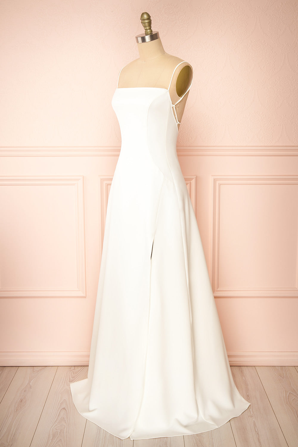 Izabella Ivory A-line Maxi Dress w/ Open Back | Boudoir 1861 side view 