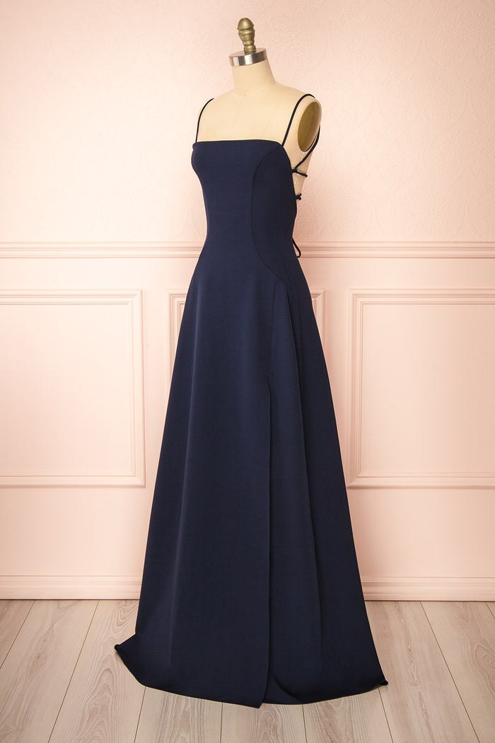 Izabella Marine Robe Maxi Ligne A avec Dos Ouvert | Boudoir 1861