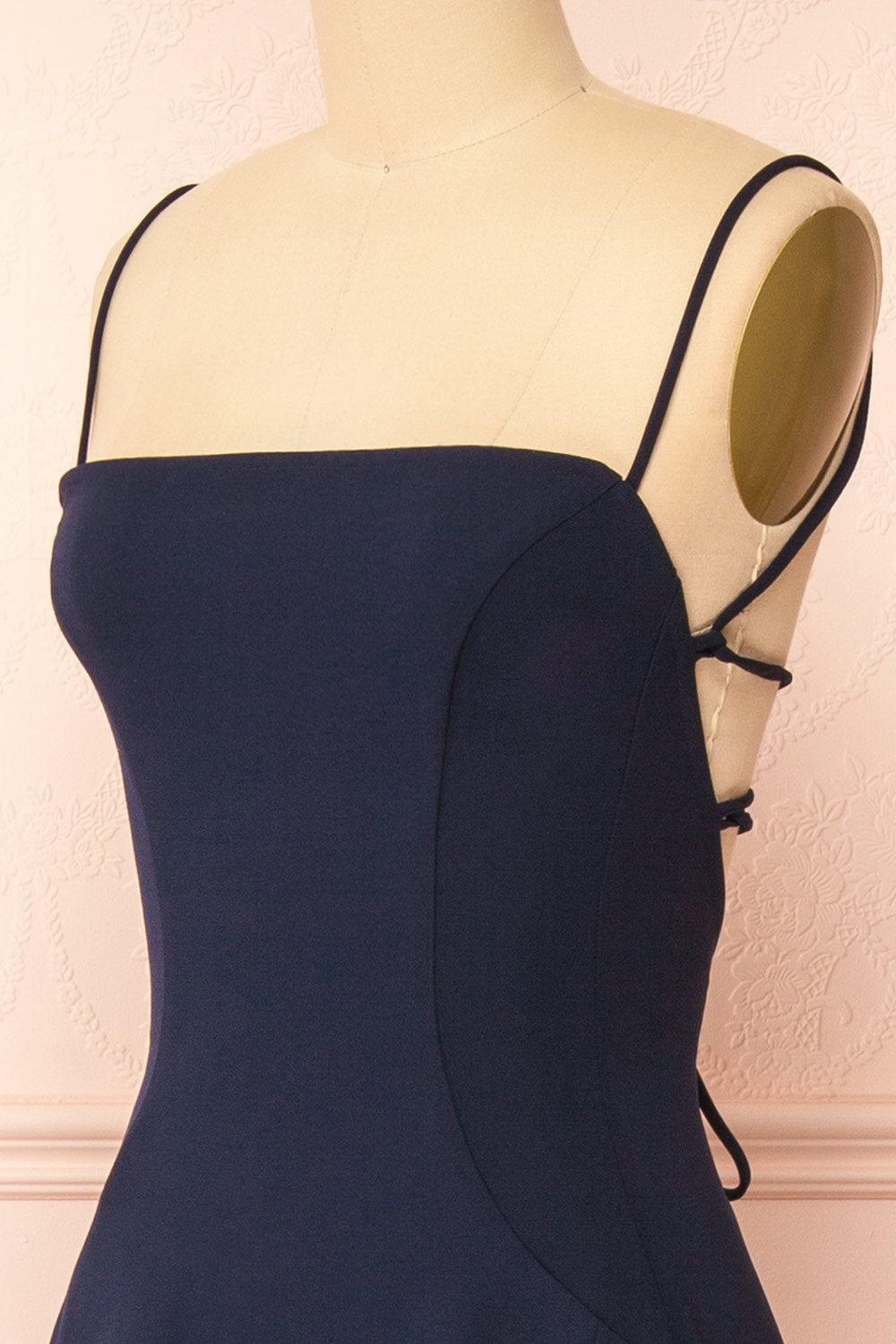 Izabella Navy A-line Maxi Dress w/ Open Back | Boudoir 1861  side