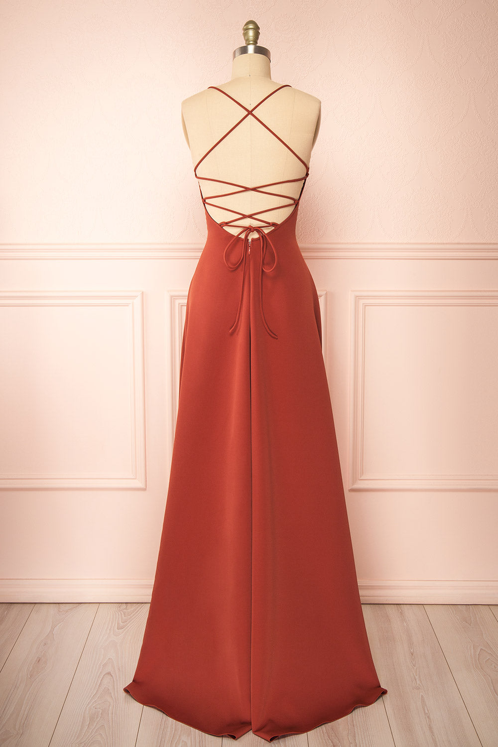 Izabella Rust A-line Maxi Dress w/ Open Back | Boudoir 1861  back view